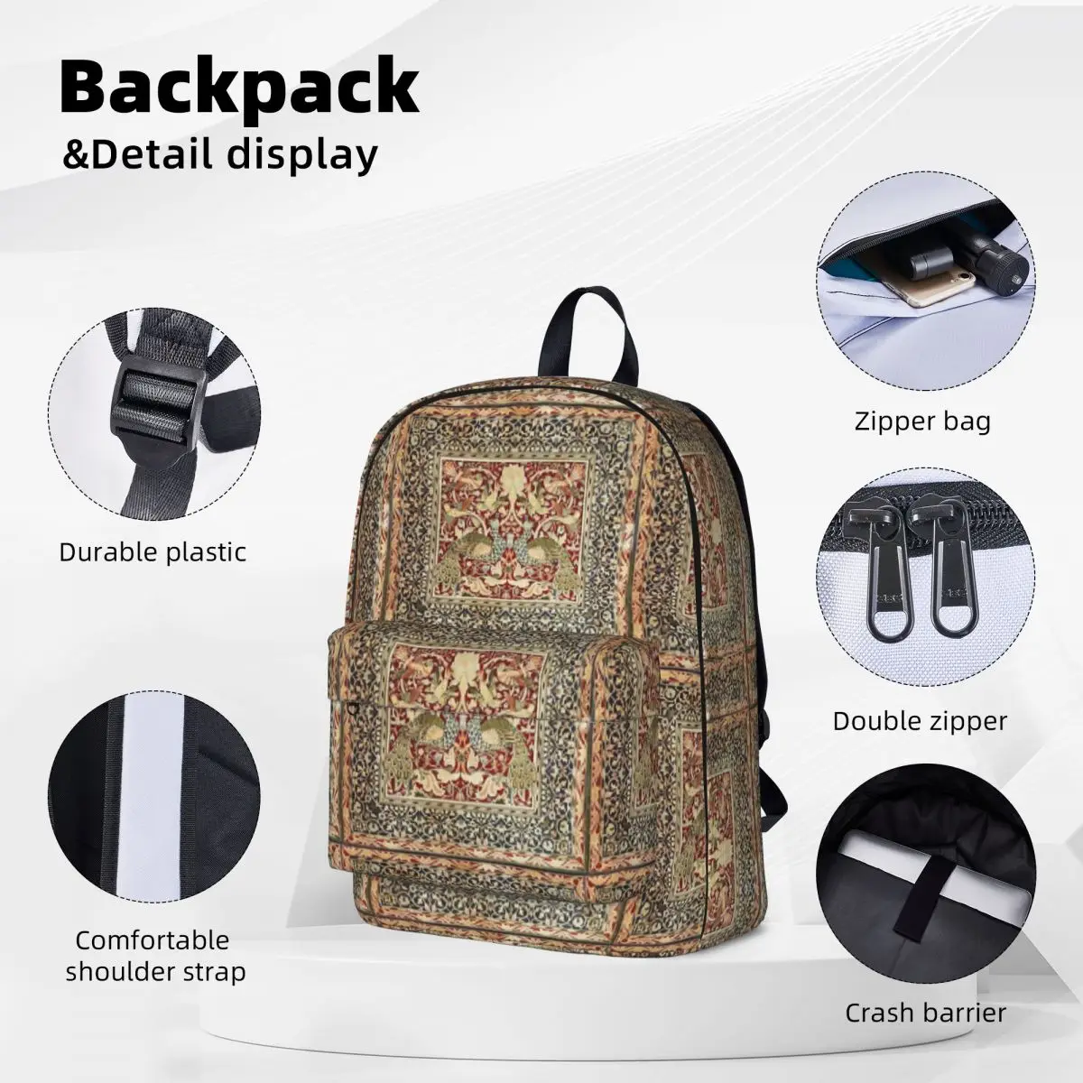 William Morris Vintage Floral Wallpaper Poster Backpacks Student Book bag Shoulder Bag Laptop Rucksack Children School Bag