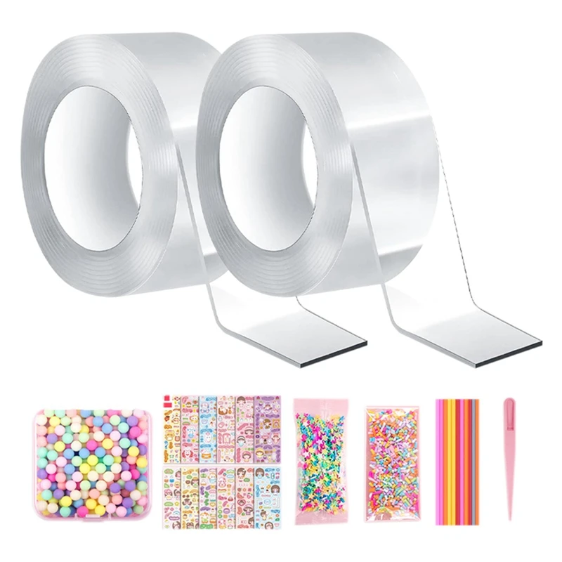 Nano Tape Kit Double Sided Tape Bubble Blowing Tape Elastic DIY Craft Kit for Party Favors Gifts Supplies Tape 2 Roll