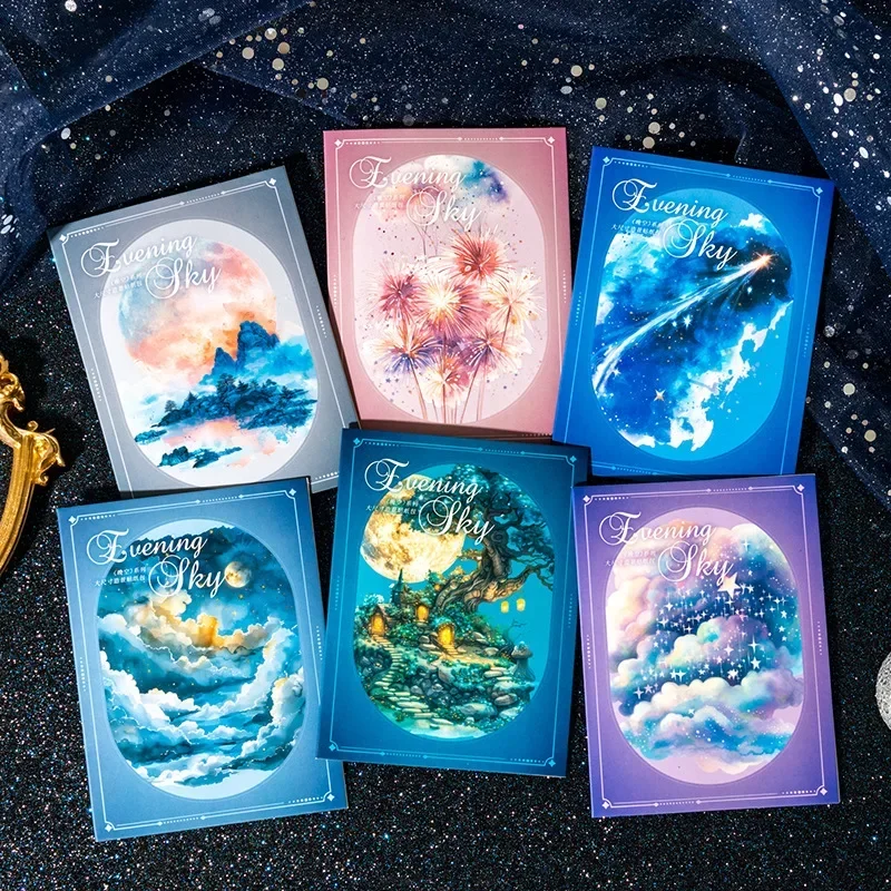 

20Pcs Writing Pack Evening Moon Sky Handbook Collage Landscaping Sticker Decorative Background Scrapbook Large Size 145*95mm