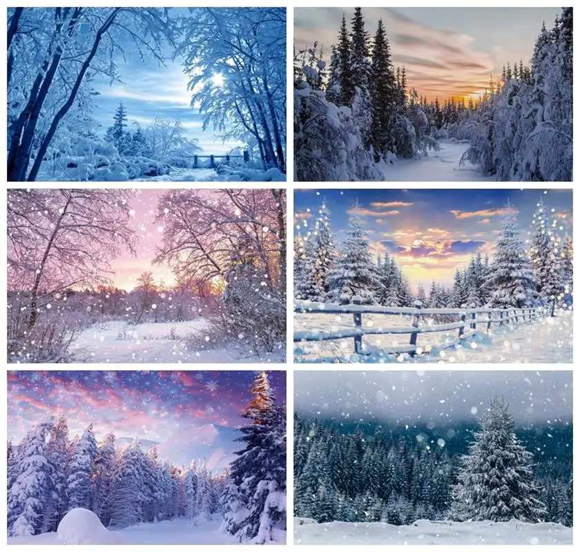 

Laeacco Winter Wonderland Backdrop Snow Cover Pine Trees Winter Forest Scenery Christmas Holiday Portrait Photography Background