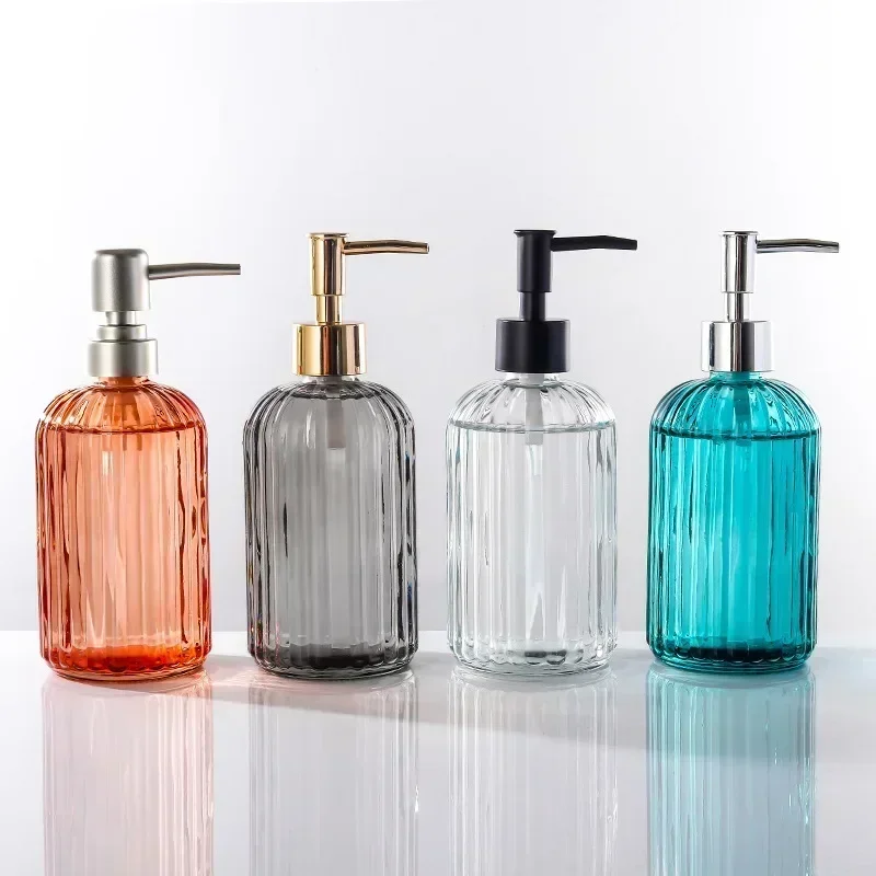 Glass Soap Dispenser Bottle Bathroom Liquid Shampoo Shower Gel Bottle Refillable Storage Container Soap Press Empty Bottles