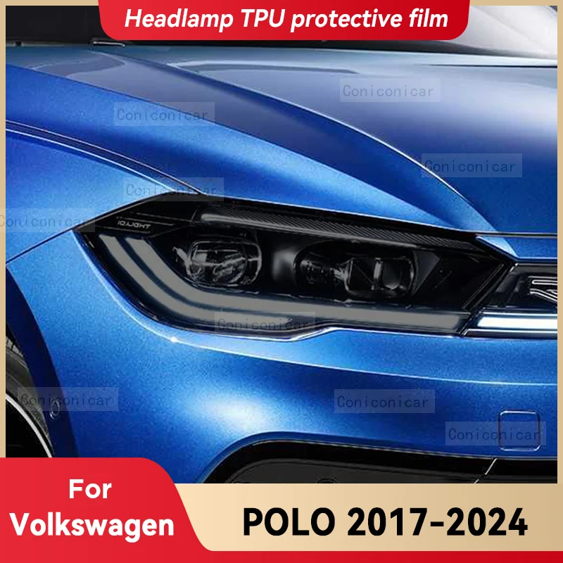 

Для Volkswagen POLO 2017-2024 Автомобильная фара Черная защитная крышка из ТПУ пленка Передняя зеркальная меняющая цвет наклейка аксессуары