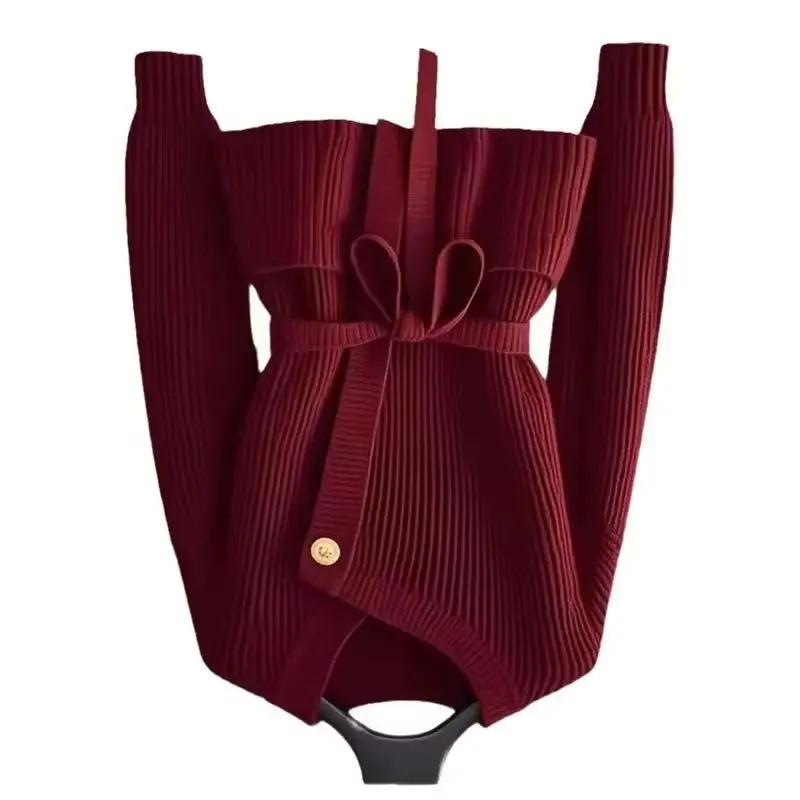 

Новинка 2025, осенне-зимний модный темпераментный кардиган, свитер, пальто, женский трикотаж, женский элегантный теплый топ с длинными рукавами, женский