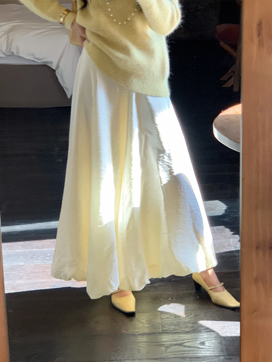 

Новая женская зимняя юбка SYT: красивая, большая, из шелка, с высокой талией, А-силуэт, винтажная, плиссированная, асимметричная