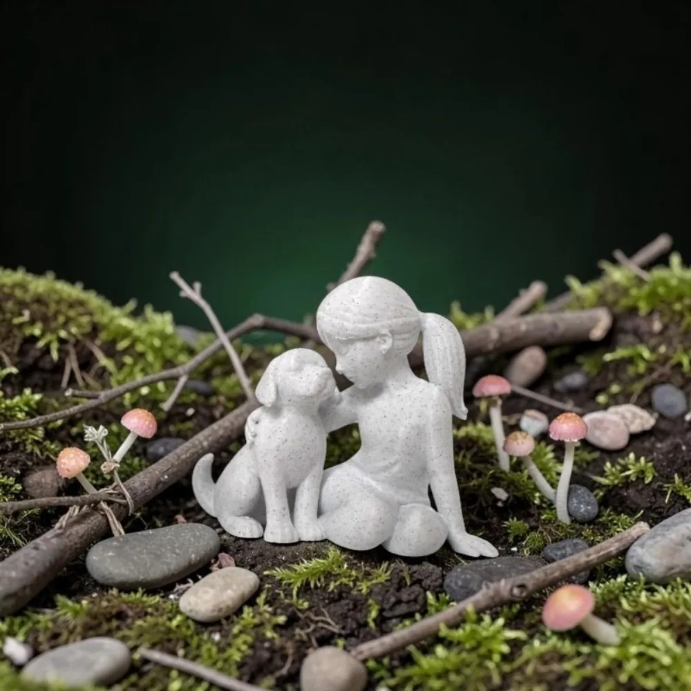 Unique 3D Printed Girl And Dog Statues Creative Cute Nordic-Style Ornaments Decoration Desktop Dog Figurine Desktop Use