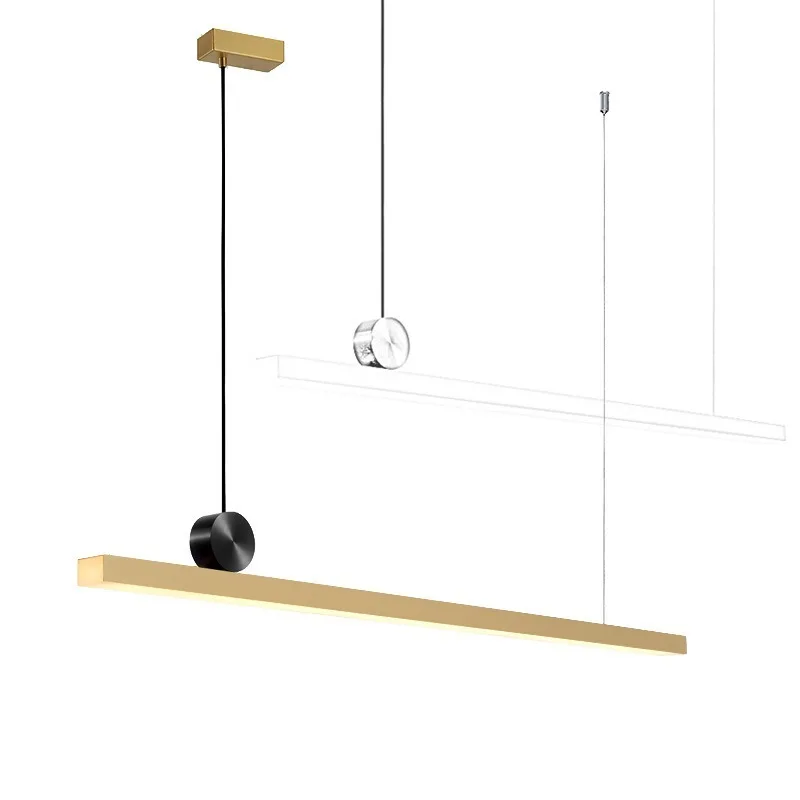 Restaurant chandelier light luxury simple designer dining table line light minimalist all copper strip office chandelier