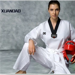 Strój TKD treningowy biały strój Taekwondo Uniform WTF Karate Judo Dobok ubranka dla dzieci dla dorosłych odzież sportowa z długim rękawem