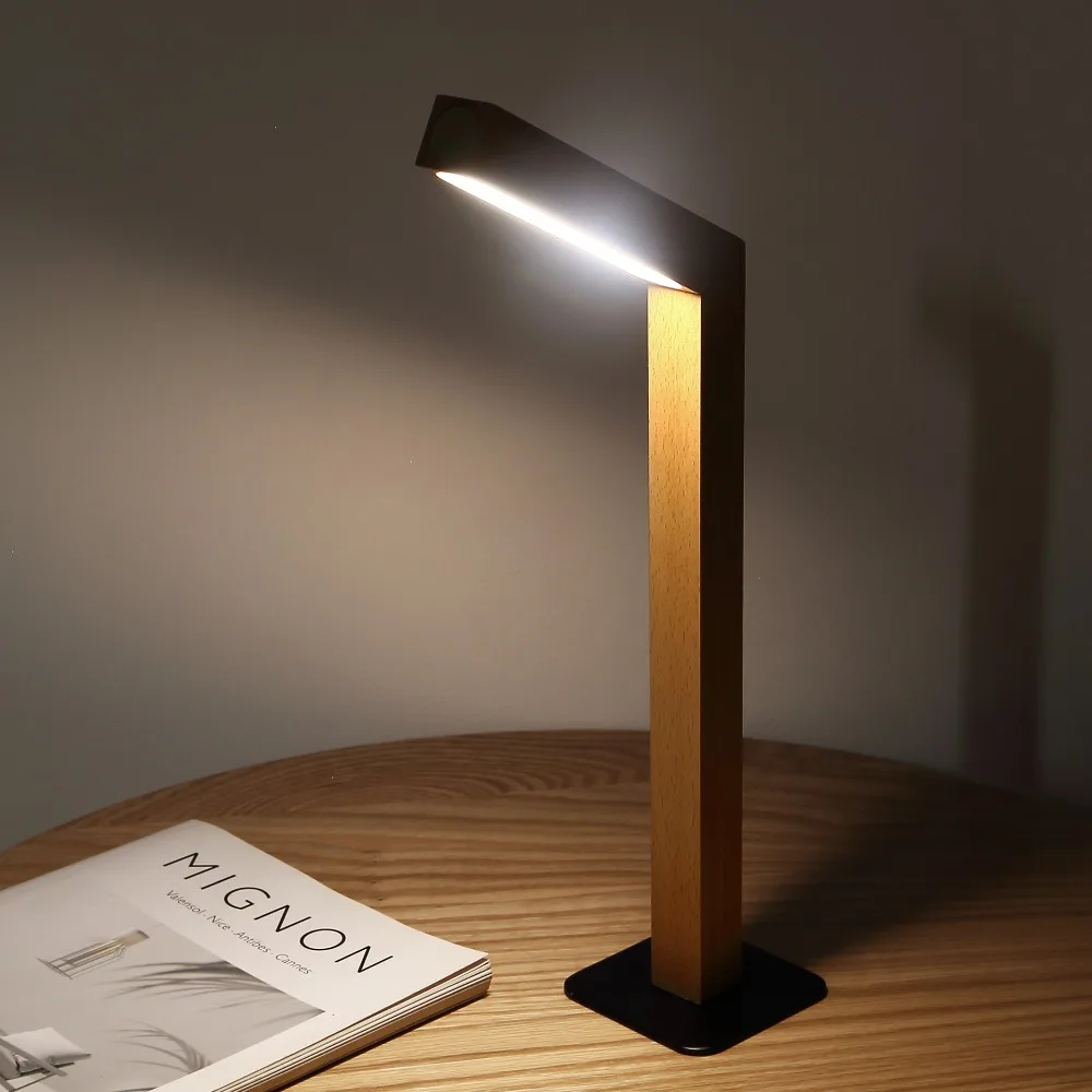 One Table Night Light Bedroom Rotating Bedside Lamp Simple Led Eye Protection Desk Lamp  Minimalism Wooden Lamp Warm White