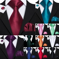 Solid  Men Tie Handkerchief Cufflinks Set Jacquard Teal Pink Mint Orange White Necktie for Wedding Party Business