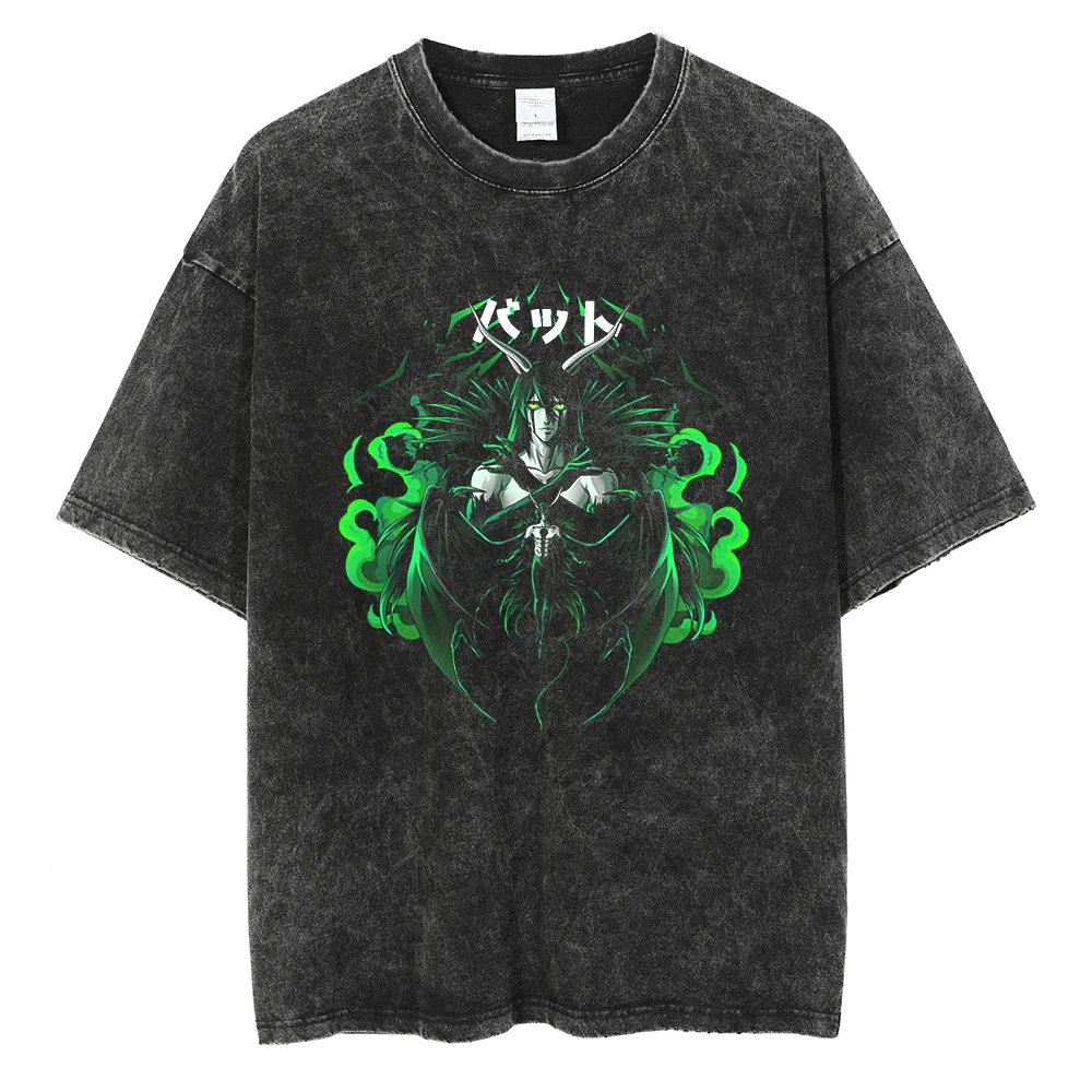 

Футболка BLEACH Ichigo Kurosaki Hollow Form в винтажном стиле, с эффектом потертости, аниме, оверсайз, уличная одежда для мужчин и женщин, повседневные футболки