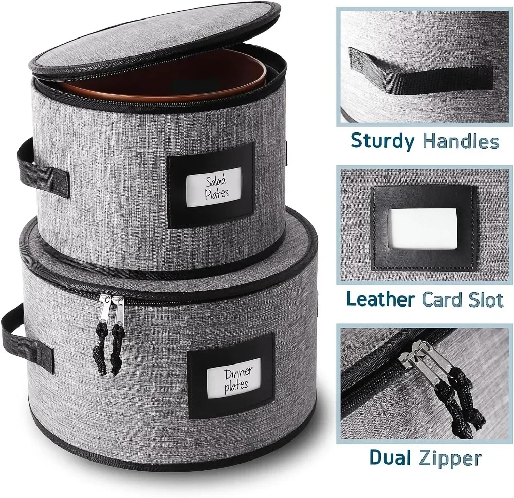 5-Piece Quilted Dish Storage Set, Felt Dividers, for Plates & Mugs, Grey, Moving & Organizing - view 4