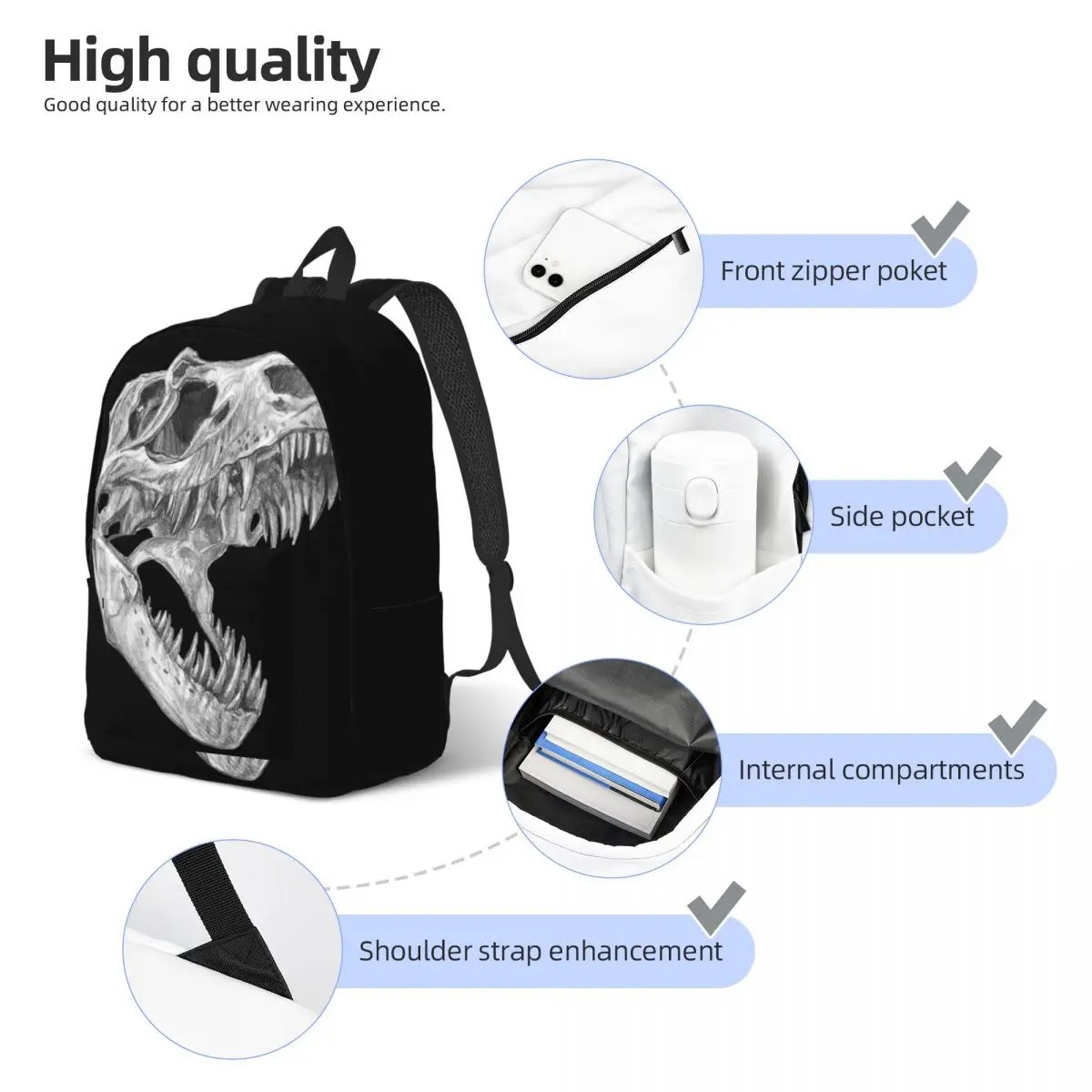 Mochila De calavera t-rex para niño y niña, mochila escolar para estudiantes, dinosaurio, dinosaurio, jurásico, guardería, bolsa primaria, viaje