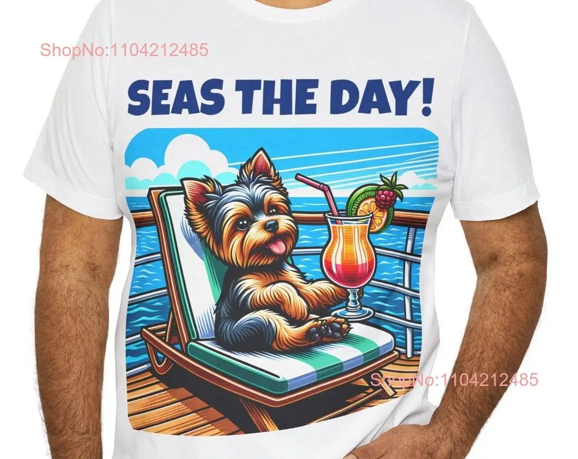 Cruise Ship Yorkshire Terrier Seas The Day Deck Lounge Chair with Drink Jersey  T Shirt Mothers Yorkie Lover