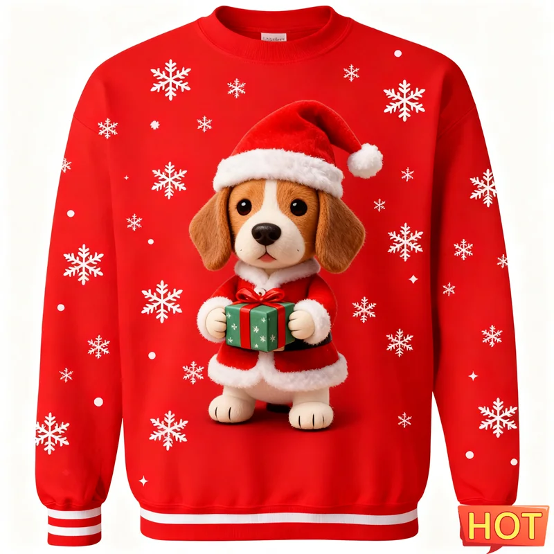 2026 جديد بيغل الجرافيك القبيح عيد الميلاد سترة موضة عطلة ارتداء ثلاثية الأبعاد مطبوعة عيد الميلاد بلوزات عادية المتضخم للجنسين البلوز