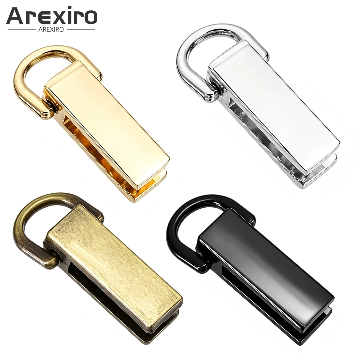 4Pcs Metal Cord End Clip With D‑Ring Tassel Zipper Pendant Hardware Clasp for Handbag Purse DIY Craft Accessories