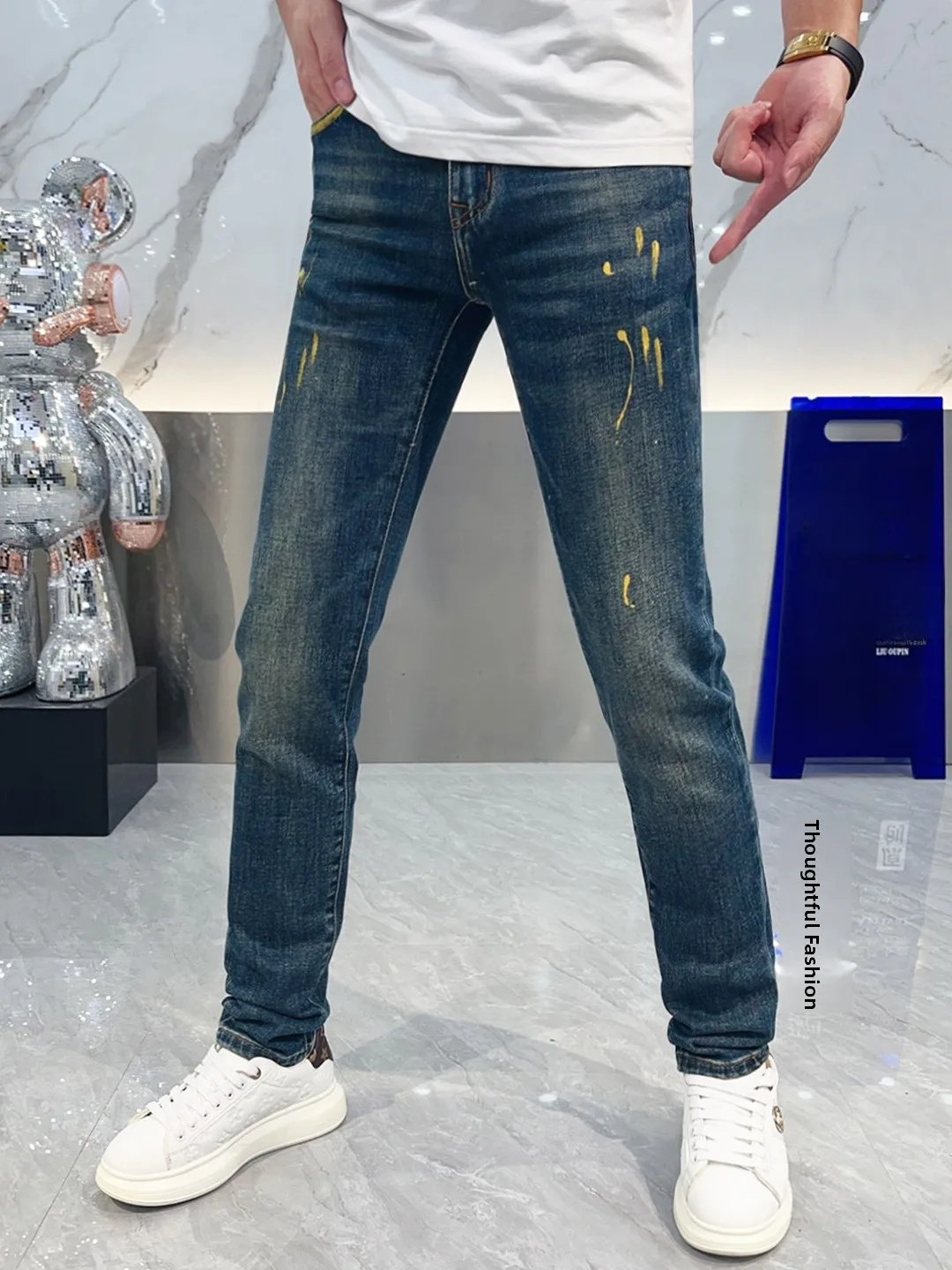 

Slim Fit Men's Denim Jeans Deep Blue Waed Casual Versatile Long Pants Autumn 2025 Faionable New Arrival Comfortable Breat...