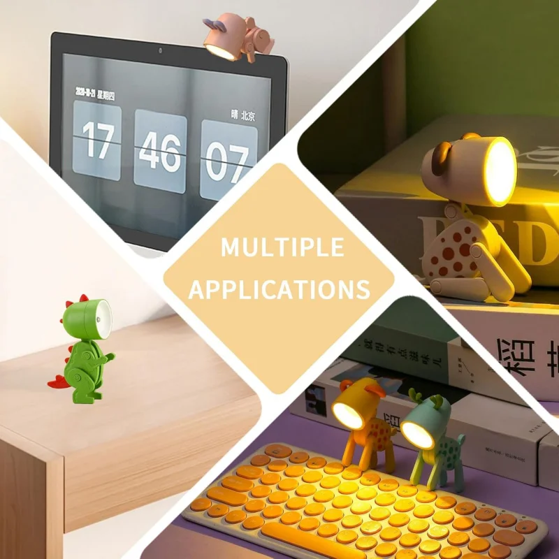 Cartoon Mini Night Light, 4 Pieces Cute LED Lamps, Mini Animal Lamps, Foldable Small Table Lamp with Battery, Portable