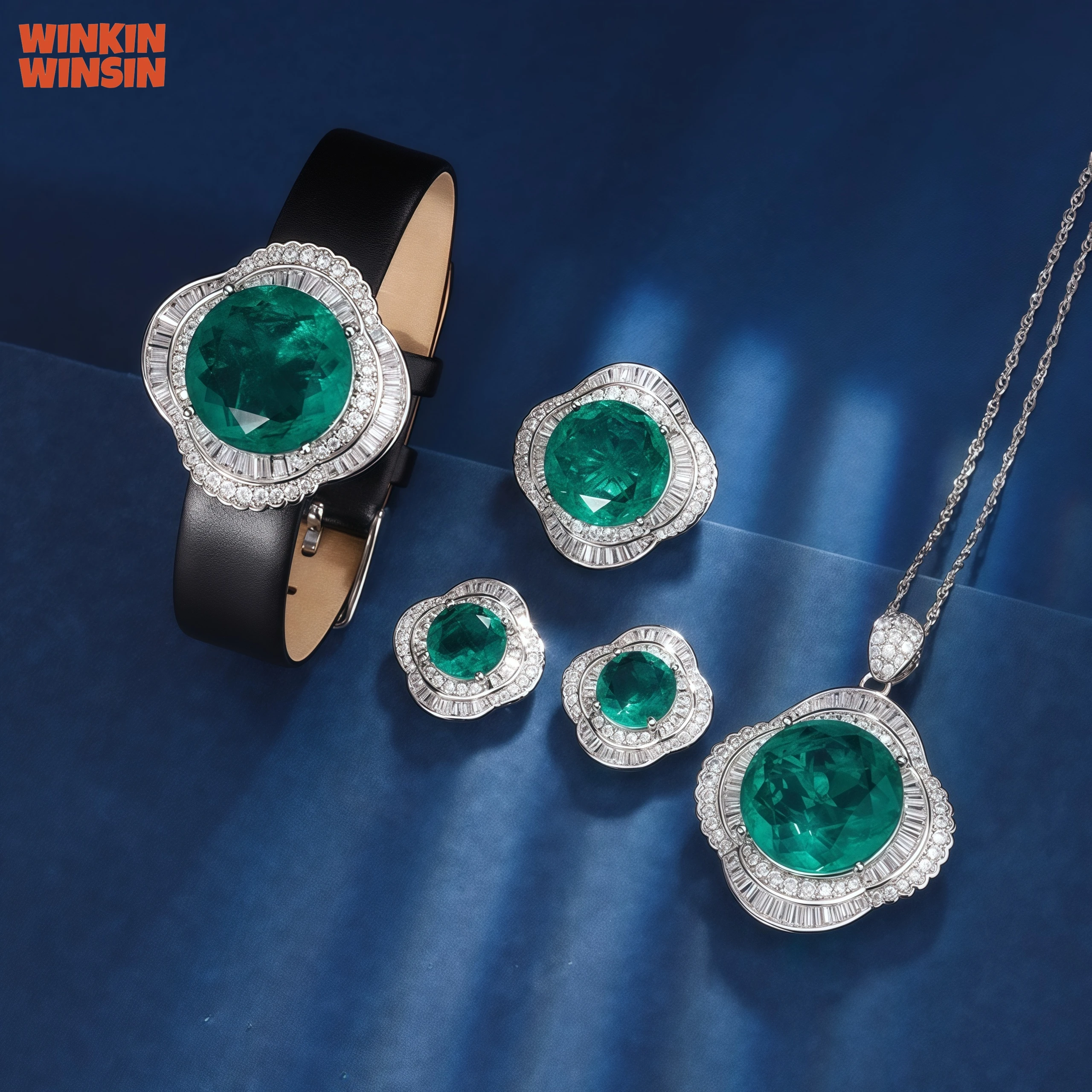 

WINKIN WINSIN Brand MCT Healthy Copper Jewelry Simulated Emerald High Grade Round Set For Women