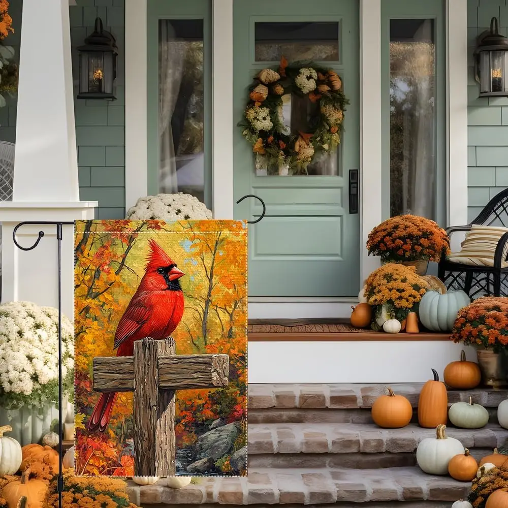 سقوط حديقة العلم مضحك الكاردينال حديقة أعلام التذكارية كروس الديكور في الهواء الطلق 12x18 بوصة مزدوجة الوجهين الخيش الشرفة الصغيرة ديسمبر JHH