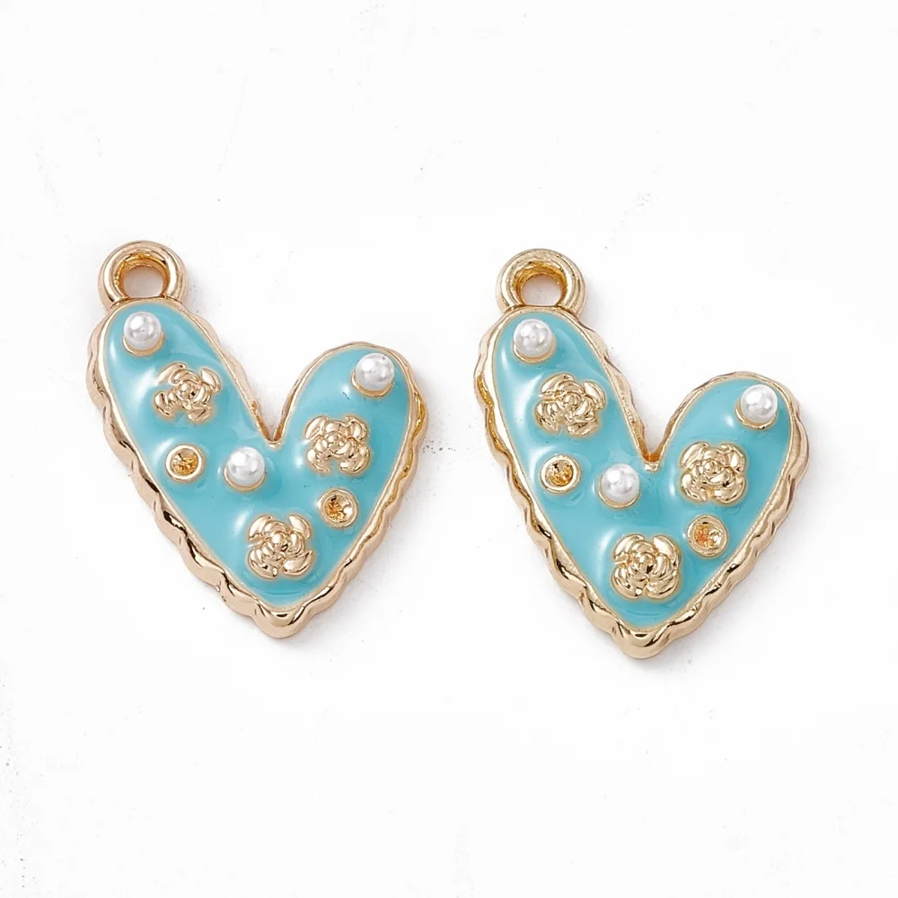 100Pcs Alloy Enamel Pendants Heart with Flower Charm for Fashion Women Men necklace jewelry making Decor Crafts 21x14.5x4mm