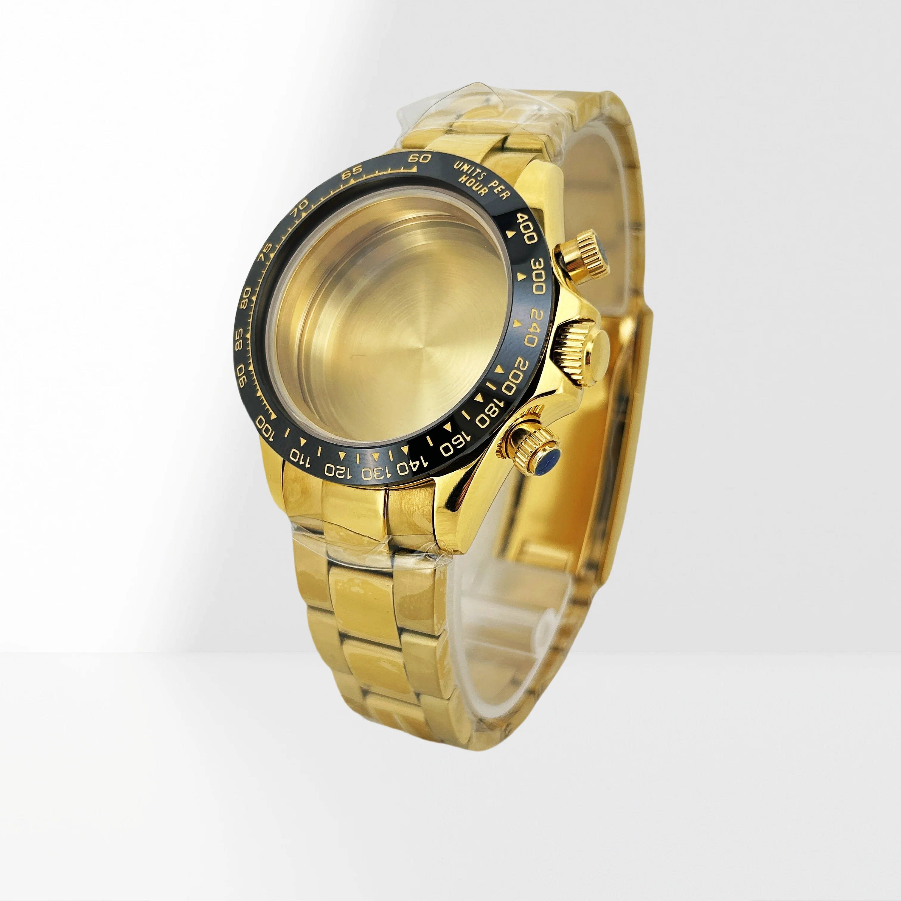 حافظة ساعة متعددة الوظائف لـ Daytona VK63 حركة كوارتز فولاذية قابلة للتعديل بإبزيم كريستال الياقوت سوار حافة سيراميك Fittin