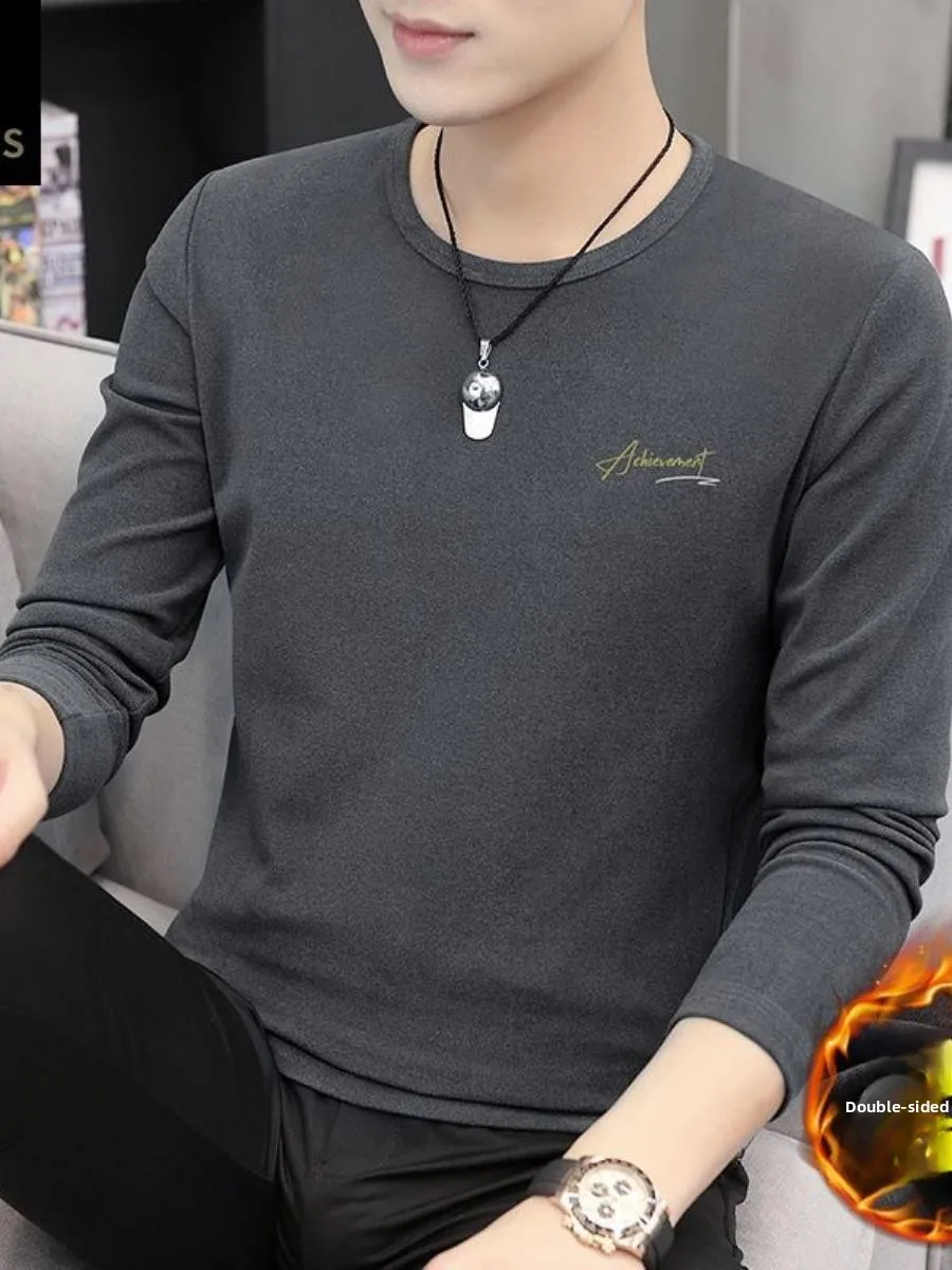 

Men's Long Sve T-irt Thermal Base Layer round Ne Printed Double-sided Warm Inner Wear Comfortable Soft Versatile Travel