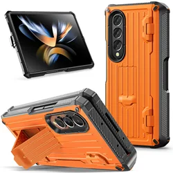 For Samsung Galaxy Z Fold 5 4 3 5 Case  Trunk Texture Hard PC Shockproof Cover with S Pen Holder Soft Screen Protector Kickstand