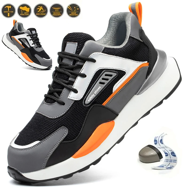 Indestructible Safety Shoes Men Steel Toe Shoes Anti-smash Anti-puncture Work Boots Men High-top Breathable Work Shoes Sneakers