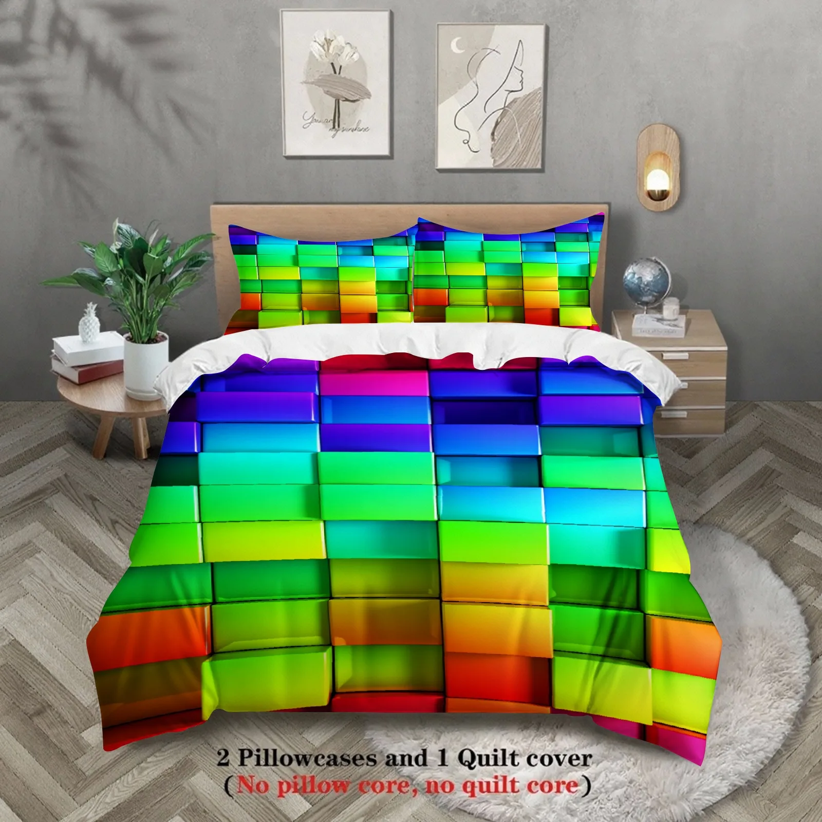 

Green Blue Gradient Scale Bedding Set 3D Geometric Duvet Cover Pillowcase Set Soft Breathable For Bedroom Decor
