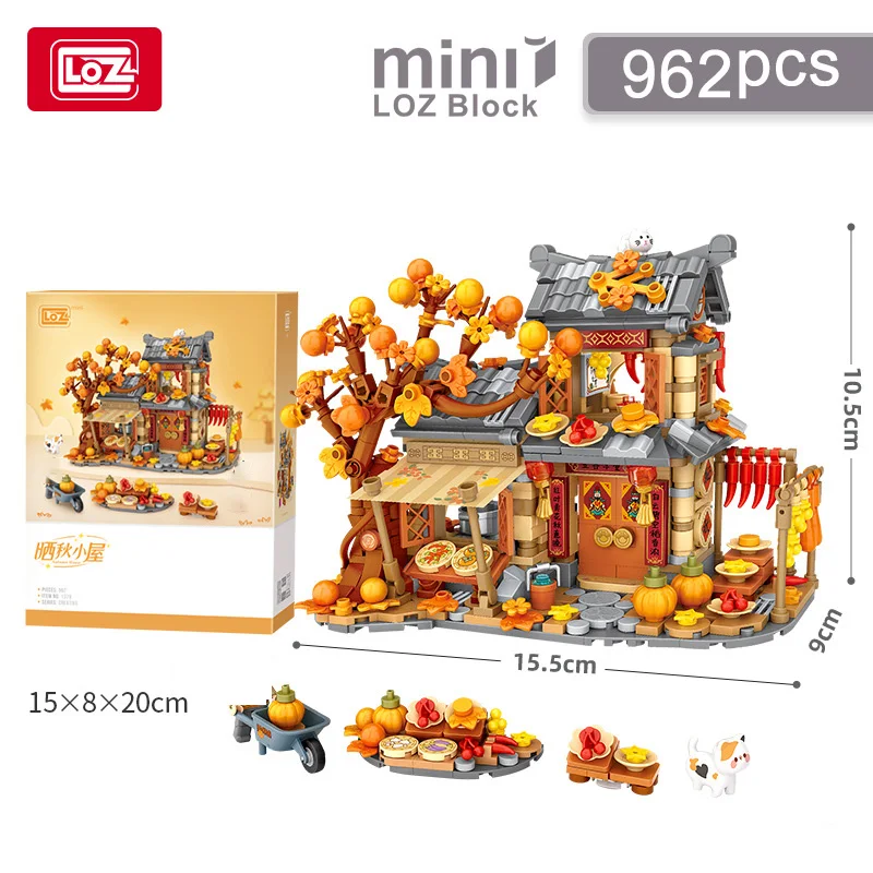 LOZ-1379 Sun Autumn cottage house building Wooden house educational model assembling children's building blocks toy