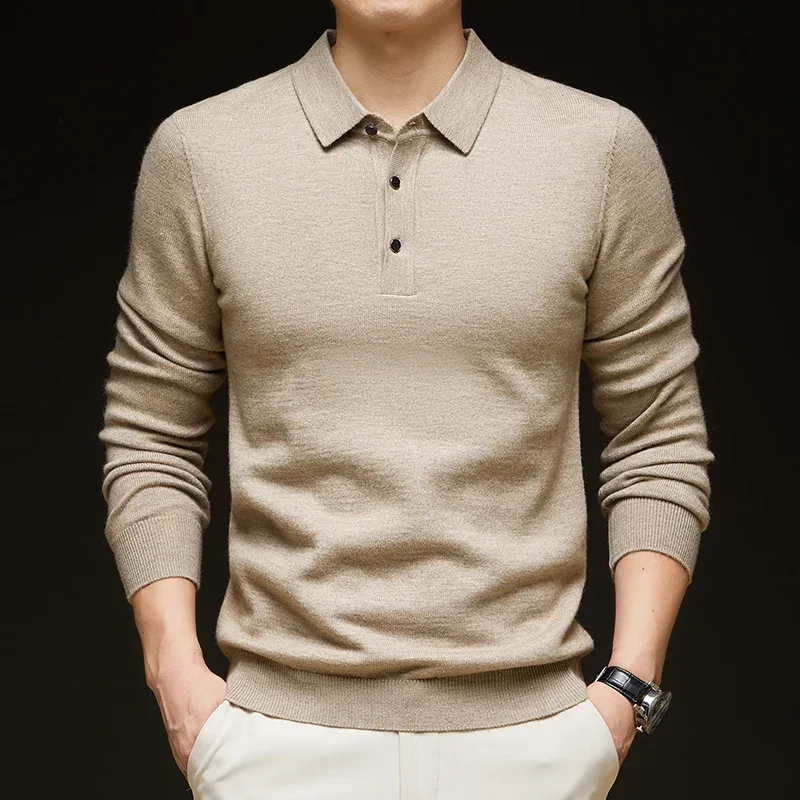 

Fashion Autumn And Winter New Cashmere Sweater Men's High Quality Pullover Casual Loose POLO Knitted Bottom Shirt Jacket Shirt