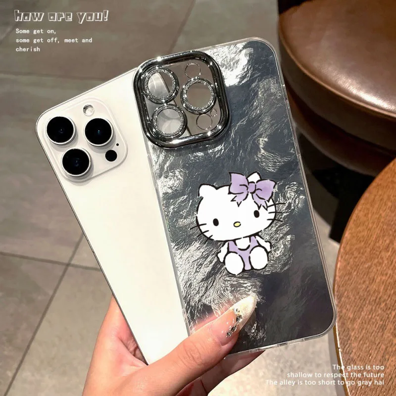 مرحبا كيتي آيفون 17 برو ماكس الليزر الجليدي نمط جراب هاتف عدسة فيلم أبل 12 13 14 15 16 الدقة ثقب دوامة