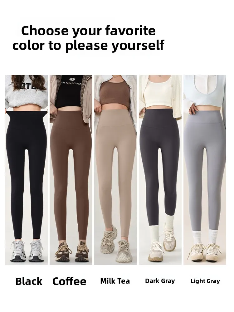 Thiened Fce Pantalones de yoga de cintura alta Pantalones de piel de arca de fitn para mujer Otoño Invierno Cálido Control de barriga Base de levantamiento de glúteos Lay...