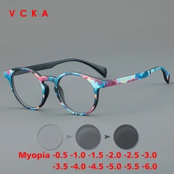 VCKA Retro Printing Acetate Myopia Photochromic Glasses Frames Men Women Custom Prescription  Luxury Eyeglasses -0.5 to -10