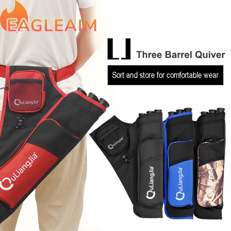 3 Tube Hip Three Barrel Quiver Archery Arrow Quiver Holder with Storage Pockets and Adjustable Strap For Hunting Training Shooti