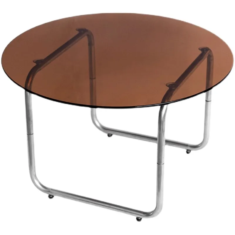 

ins wind ancient stainless steel round coffee table tempered glass edge few small apartment corner few Nordic simple coffee tabl