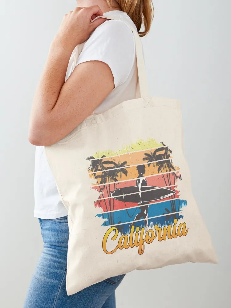 California Beach Summer Vacation Surf Surfing Vintage Tote Bag Women bags shopper bag women Canvas Tote Bag