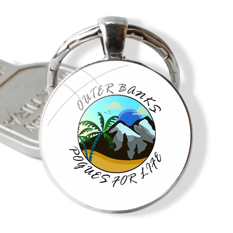 Keychain Handmade Glass Cabochon Key Ring Holder Pendant Key Chains Outer Banks Netflix Obx Pogue Life Stick