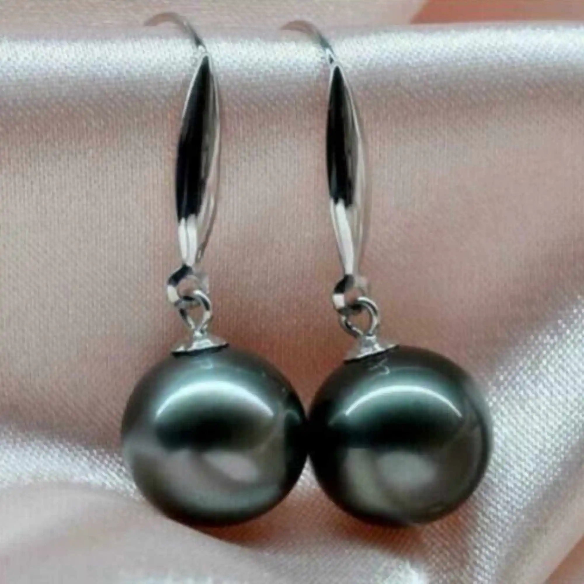 Natural 10-11mm black round South sea Pearl 14k white gold Earrings Thanksgiving Wedding Hook Accessories CARNIVAL Mother's Day