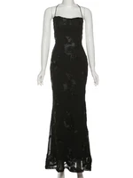 Nibber Elegant Flower Embroidery Maxi Dress Women Low-Neck Cross Bandage Backless Summer Street Trend Skinny Holiday Vestidos - Image 6