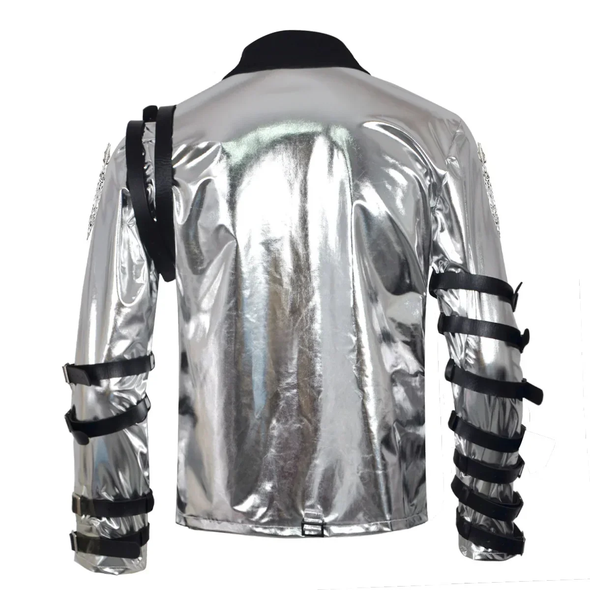 Impersonator Michael Jackson Costumes Jacket BAD Tour Silver Bodysuit Jacket Outerwear for Collection Halloween Performance Leat view 3