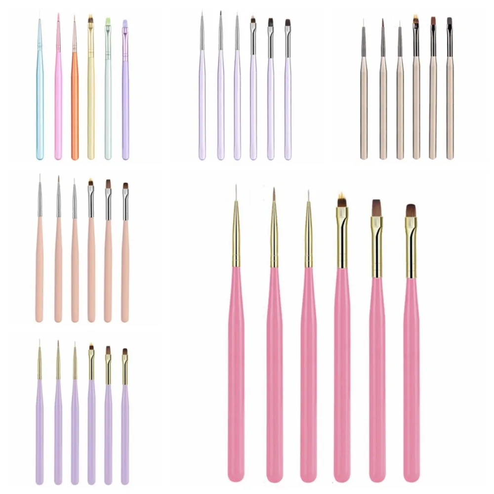 6Pcs/set Liquid Powder Drawing Nail Painting Brushes Set Glue Phototherapy Pens DIY Pull Wire Nail Drawing Pen UV Gel Extension