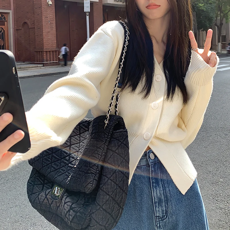 프랑스어 게으른 스타일 니트 카디건 스웨터 가을 v 넥 탑 부드러운 살구 카디건 달콤한 긴 소매 한 사이즈 스웨터 7768