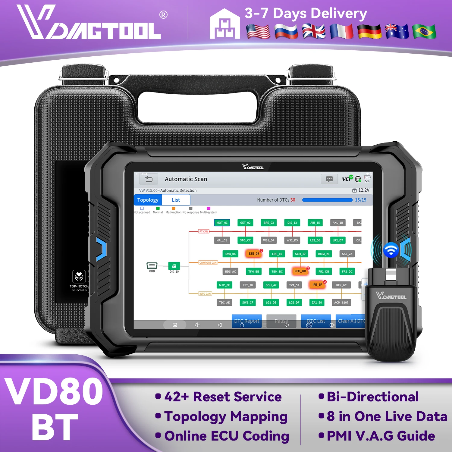 Full System Diagnostic Topology Map Scanner VDIAGTOOL VD80BT Bidirectional Scan Tool ECU Coding Key Programming Car Diagnostic