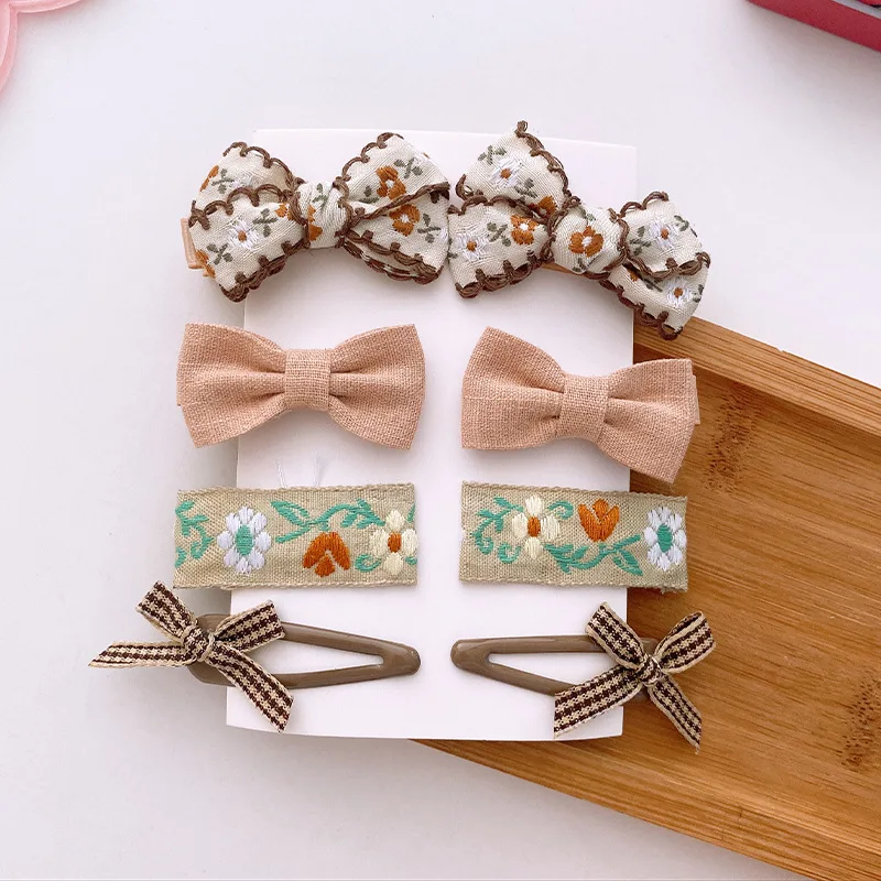 8Pcs Baby Girls Hair Clip Chocolate Fabric Cute Floral Bow Princess Hairpin for Toddler Girl Lovely Side Clip Hair Accessories