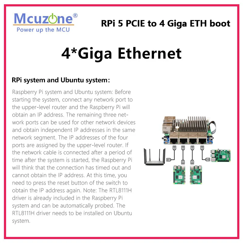 MPRG4, Raspberry Pi 5 PCIE to 4xGiga Ethernet Boot, driver free with RPi OS and openwrt