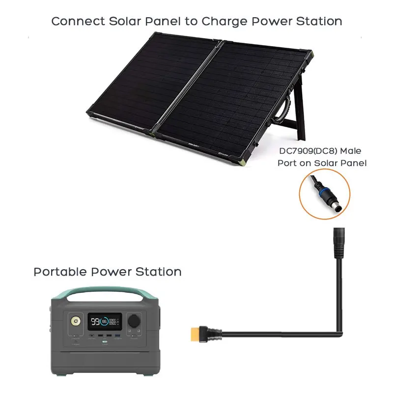 DC 8mm Female /DC7909 to XT60 Female Solar Panel Charging Cable for Ecoflow Goal Zero ALLPOWERS Jackery Portable Power Station.