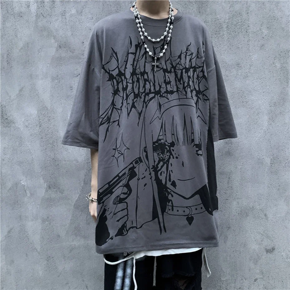 Maglietta per uomo maglietta grafica con stampa hip-hop gotica maglietta Oversize Anime Y2k T-shirt Harajuku Punk Tees magliette a maniche corte top