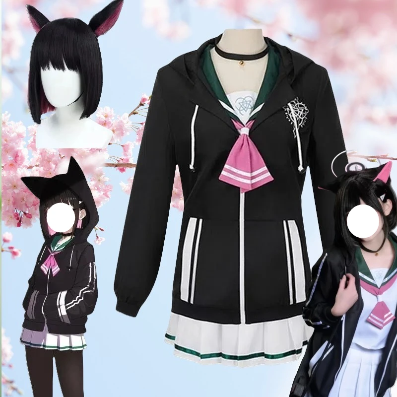 

Game Yoshimi Yashiro Cosplay Blue Costume Black School Uniform Archive Sailor Clothing Coat Wig Full Set for Women Girls