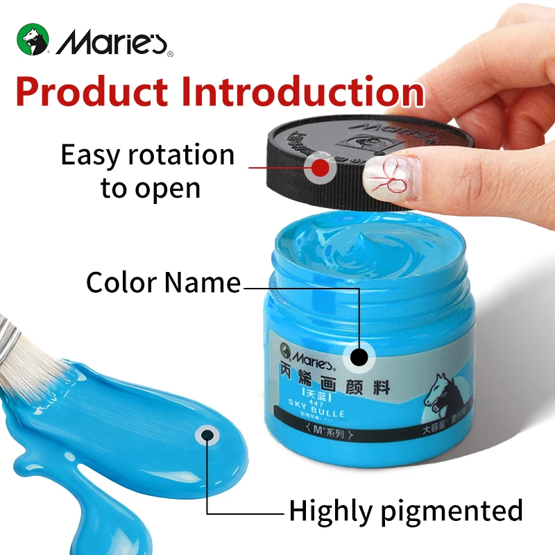 Marie's 5 Bottles Acrylic Paint Set 100ml/3.38oz, High Quality Blue Pigments Kit for Artists,Beginners,Kids,Back to School Use